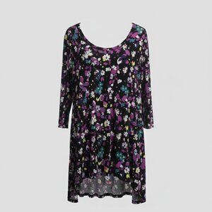 Woman Within Black Floral Shark Bite Tunic